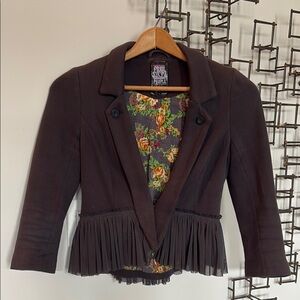Free People Dark Brown Blazer with Pleated Hem